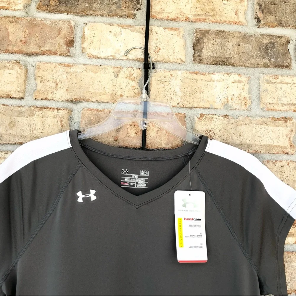 Under‎ Armour Heat Gear Gray White Short Sleeve Fitted Shirt Size L